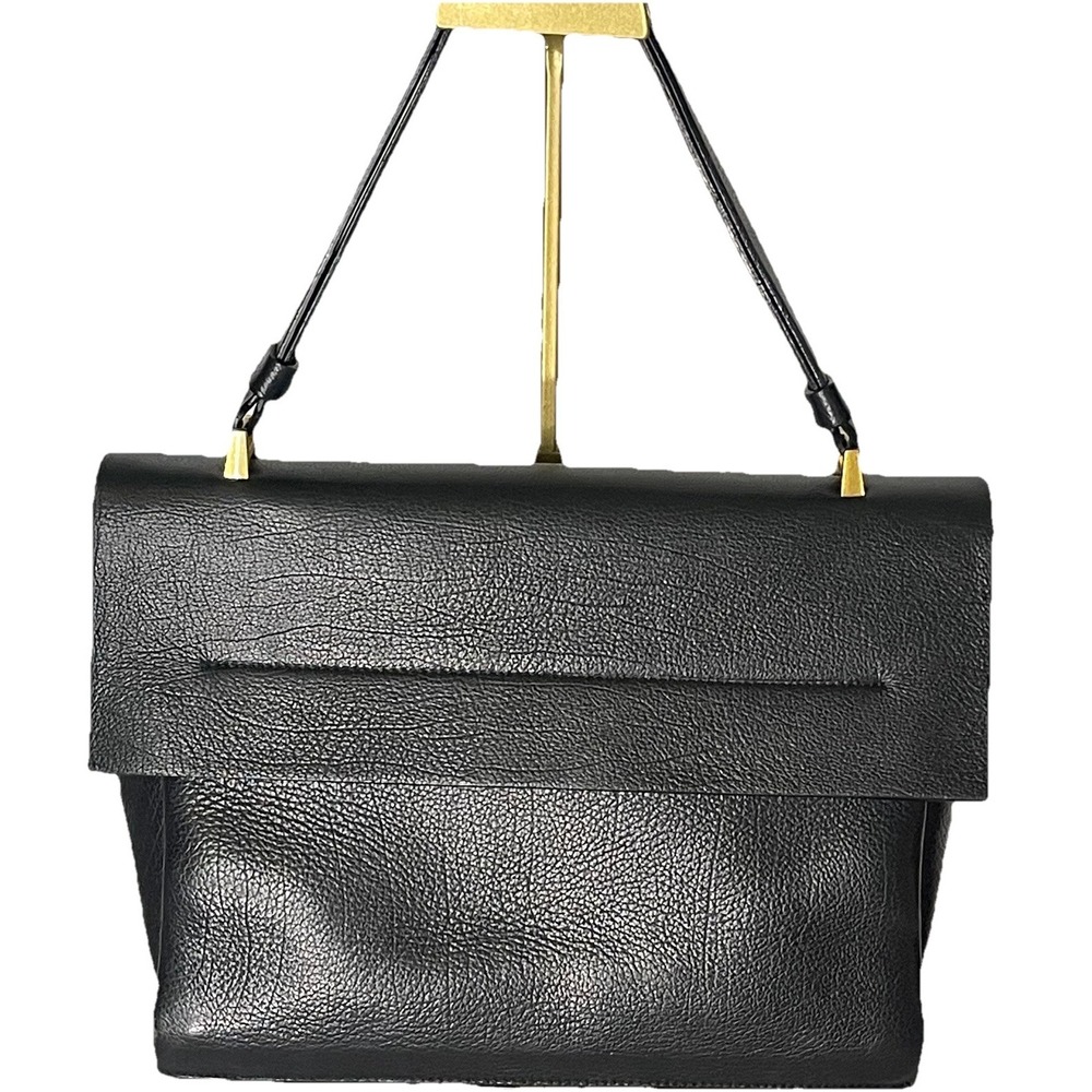 Lia Numa Italy Black Leather Mini Satchel Top Handle Turn Lock Shoulder Bag - Picture 2 of 6